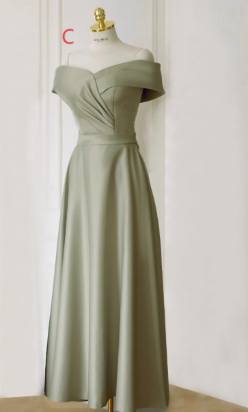 Chic A-Line Green Bridesmaid Dresses Satin Evening Dresses DP04239