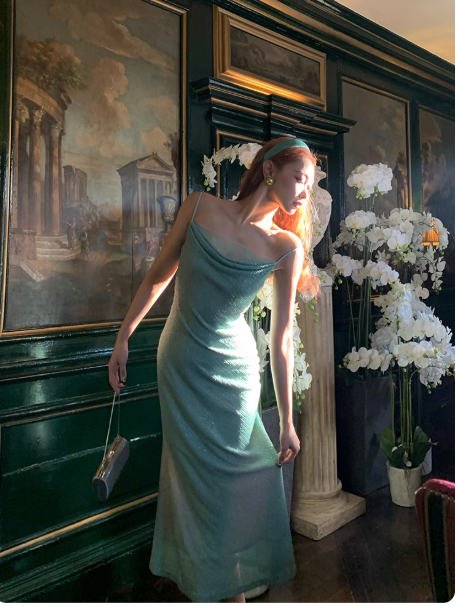 Simple Spaghetti Straps Sheath Evening Dresses Sequins Tiffany Blue Bridesmaid Dreses DP04247