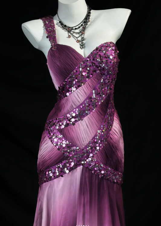 Elegant One-shoulder Sheath Long Prom Dresses Chiffon Evening Dresses Sleeveless Mother of Bride Dress DP04267