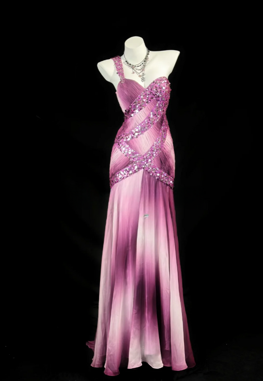 Elegant One-shoulder Sheath Long Prom Dresses Chiffon Evening Dresses Sleeveless Mother of Bride Dress DP04267