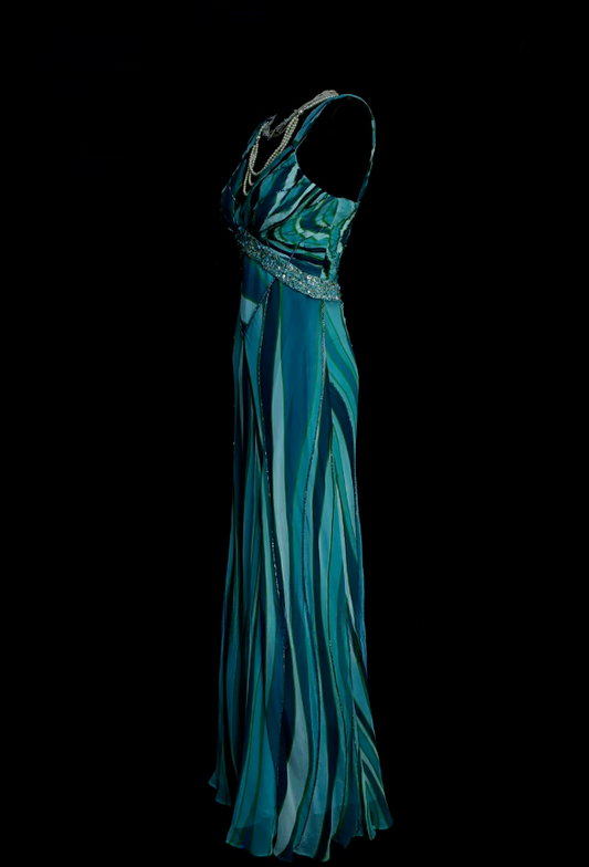 Elegant Straps Sheath Long Prom Dresses Chiffon Sleeveless  Evening Dresses Turquoise Mother of Bride Dress DP04268