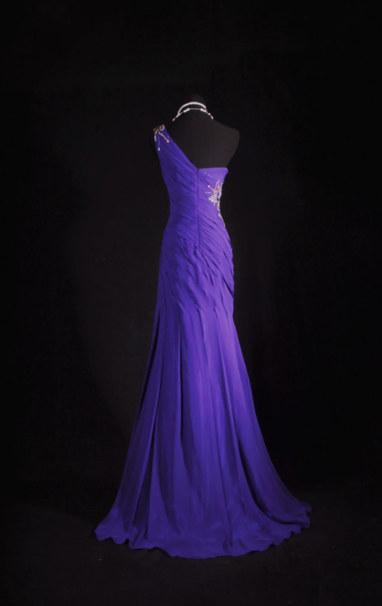 Puprle Sheath Long Prom Dresses Glam Beaded Chiffon Sleeveless Evening Dresses Purple Mother of Bride Dresses DP04332