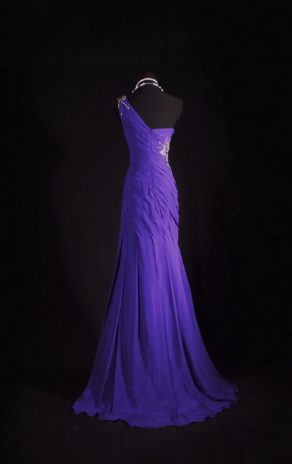 Puprle Sheath Long Prom Dresses Glam Beaded Chiffon Sleeveless Evening Dresses Purple Mother of Bride Dresses DP04332