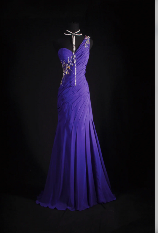 Puprle Sheath Long Prom Dresses Glam Beaded Chiffon Sleeveless Evening Dresses Purple Mother of Bride Dresses DP04332