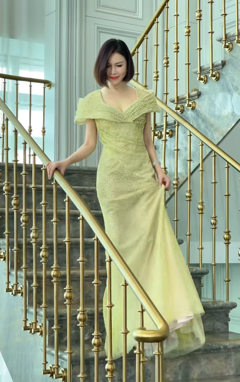 Green Sheath Long Prom Dresses Glam Tulle Evening Dresses Cup Sleeves Mother of Bride Dresses DP04338