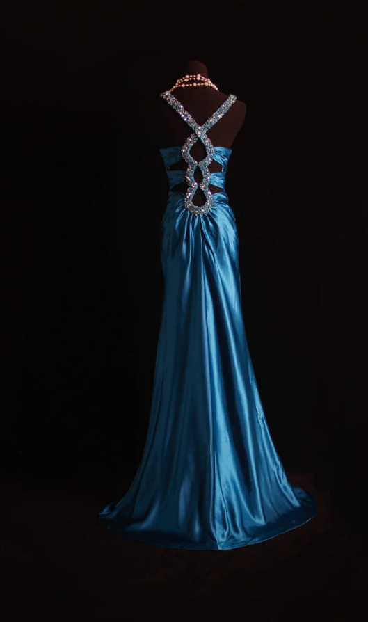 Teal Sheath Long Prom Dresses Glam Beaded Satin Evening Dresses Sleeveless Mother of Bride Dresses DP04339