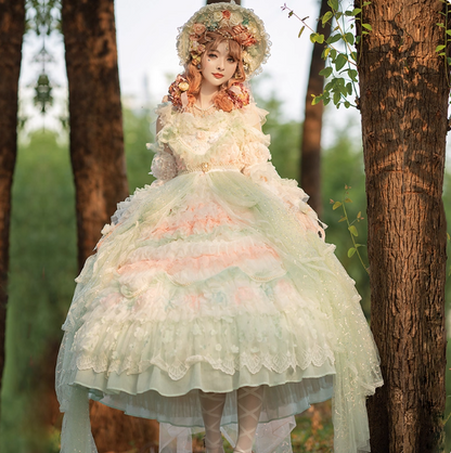Cute Straps Ball Gown Short Prom Dresses Tulle Green Birthday Dresses Lace Sweet Lolita Dresses DP04377