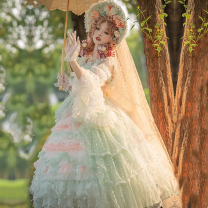 Cute Straps Ball Gown Short Prom Dresses Tulle Green Birthday Dresses Lace Sweet Lolita Dresses DP04377