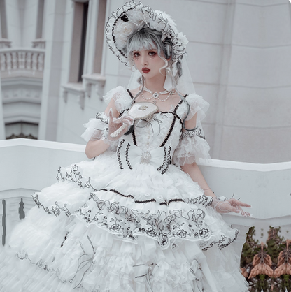 Cute Straps Ball Gown Short Prom Dresses Tulle White Birthday Dresses Lace Sweet Lolita Dresses DP04378