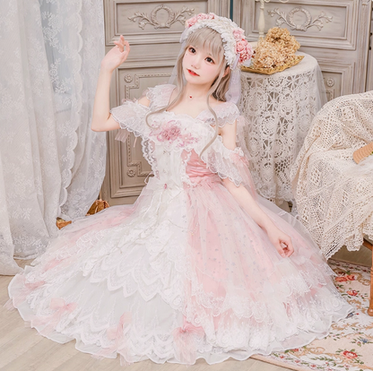 Cute Straps Ball Gown Short Prom Dresses Tulle Pink Birthday Dresses Lace Sweet Lolita Dresses DP04380