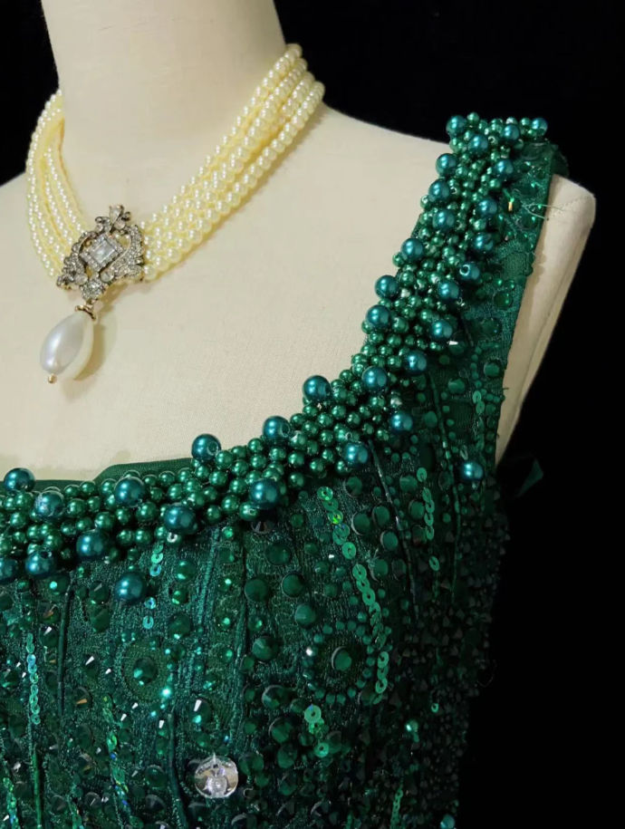 Hunter Green Fairy A-Line Long Prom Dresses Tulle Beaded Birthday Dresses Sleeveless Evening Dresses  DP04381