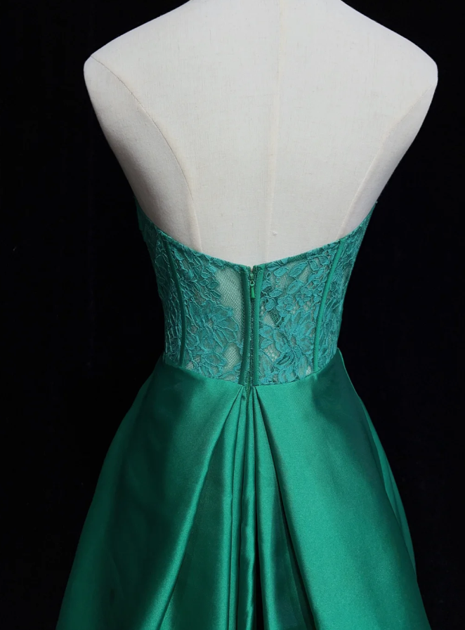 Green Fairy A-Line Long Prom Dresses Satin Strapless Bridesmaid Dresses  DP04382