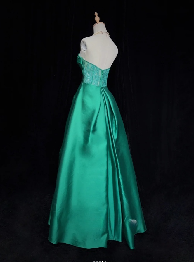 Green Fairy A-Line Long Prom Dresses Satin Strapless Bridesmaid Dresses  DP04382