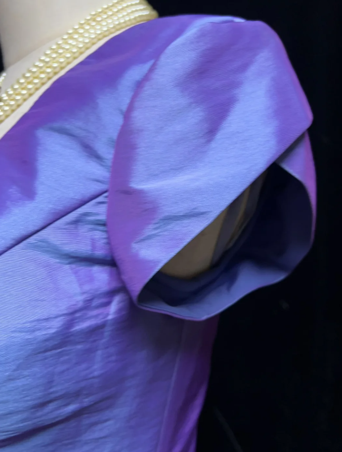 Glam Purple Sheath Short Evening Dresses Satin Short Sleeves Mother of Bride Dresses DP04401