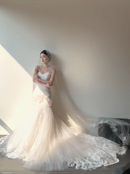 Simple Sweetheart Mermaid Long Wedding Dresses Lace White Bridal Gowns Sleeveless Bridal Dresses DP04412