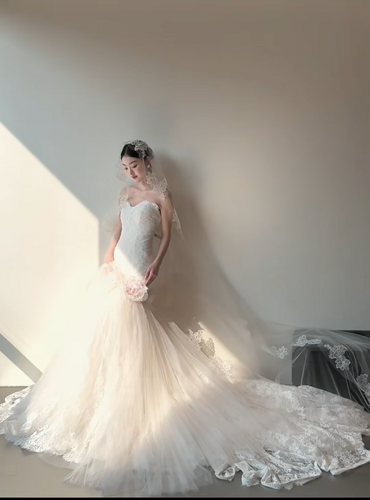 Simple Sweetheart Mermaid Long Wedding Dresses Lace White Bridal Gowns Sleeveless Bridal Dresses DP04412