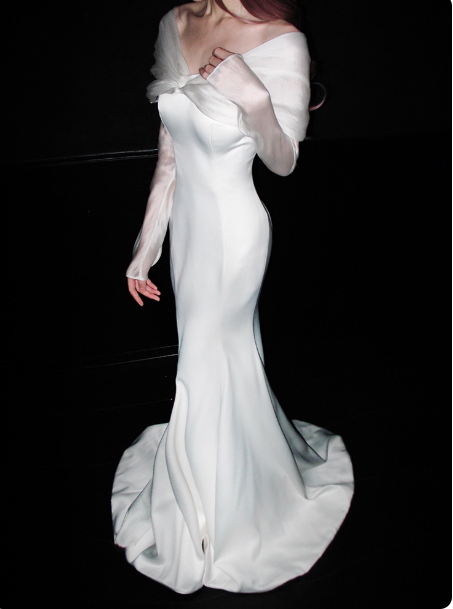 Timeless Mermaid Long Wedding Dresses Satin White Bridal Gowns Cup Sleeves Bridal Dresses DP04414