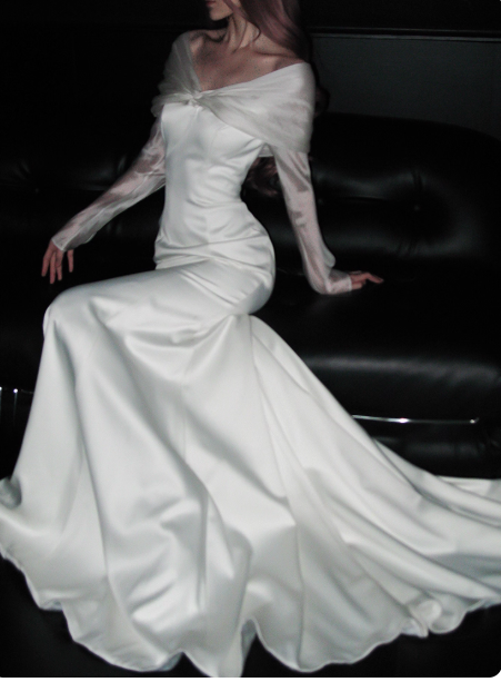 Timeless Mermaid Long Wedding Dresses Satin White Bridal Gowns Cup Sleeves Bridal Dresses DP04414