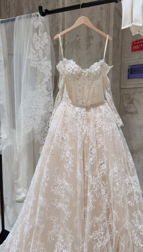 Timeless A-Line Long Wedding Dresses Lace Beaded Bridal Gowns Long Sleeves Bridal Dresses DP04415