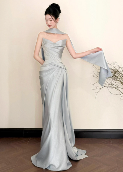 Chic Sweetheart Birthday Dresses Sheath Long Prom Dresses Satin Sleevless Bridesmaid Dresses DP04419