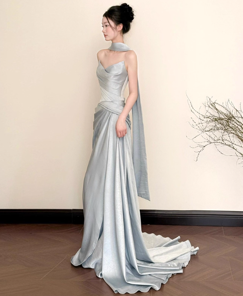 Chic Sweetheart Birthday Dresses Sheath Long Prom Dresses Satin Sleevless Bridesmaid Dresses DP04419