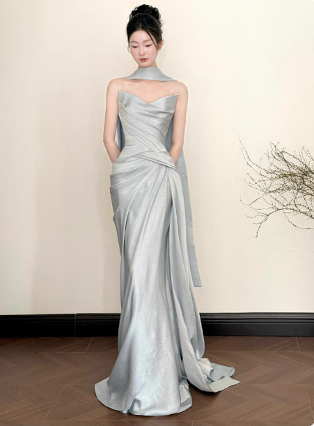 Chic Sweetheart Birthday Dresses Sheath Long Prom Dresses Satin Sleevless Bridesmaid Dresses DP04419