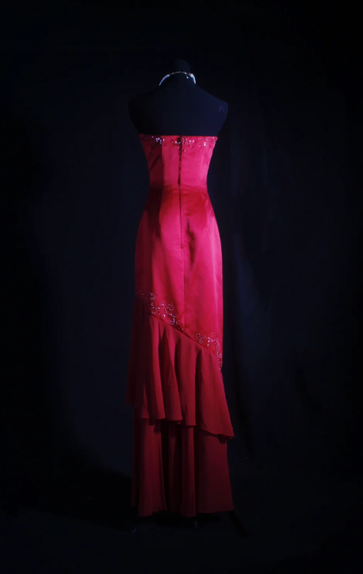 Elegant Sheath Red Long Prom Dresses Strapless Birthday Dresses Beaded Satin Sleevless Evening Dresses DP04427