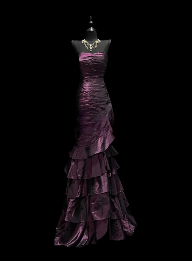 Elegant Mermaid Dark Purple Long Prom Dresses Strapless Birthday Dresses Beaded Satin Sleevless Evening Dresses DP04429