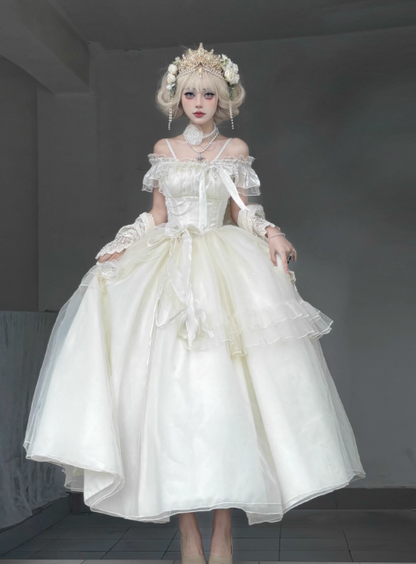 Cute Green A-Line Lolita Dresses Off-shoulder Tulle Birthday Dresses Glitter Long Prom Dresses DP04441