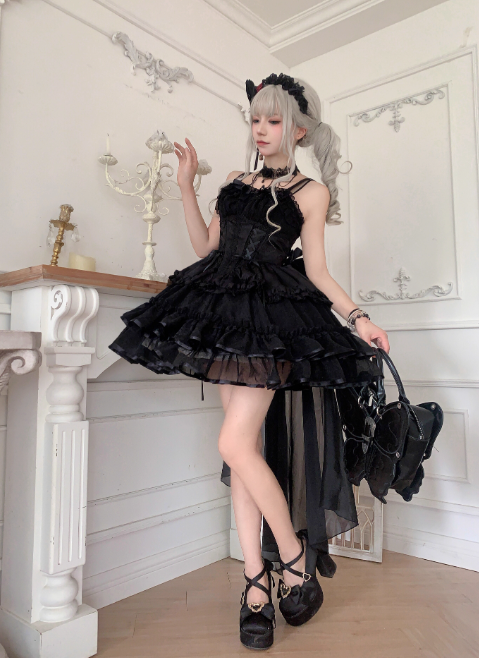 Cute Pink Lolita Dresses Spaghetti Straps Tulle Birthday Dresses Sweet Long Prom Dresses DP04445