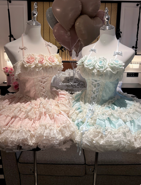 Cute Pink Lolita Dresses Halter Flowers Lace Birthday Dresses Sweet Long Prom Dresses DP04446
