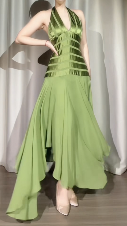 Fashion Sheath Green Long Prom Dresses Satin Sleeveless Bridsmaid Dresses DP04453