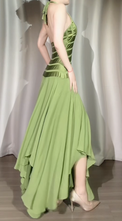 Fashion Sheath Green Long Prom Dresses Satin Sleeveless Bridsmaid Dresses DP04453