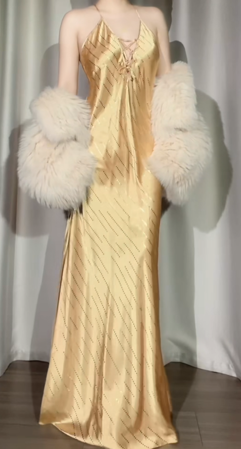 Chic Sheath Long Prom Dresses Satin Gold Birthday Drseses Sleeveless Evening Dresses DP04460