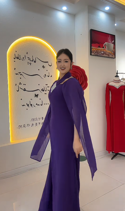 Glam Purple Sheath Long Prom Dresses Chiffon Halter Evening Dresses DP04479