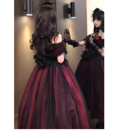 Vintage A-Line Burgundy Long Prom Dresses Tulle Lolita Dresses Sleeveless Birthday Dresses DP04499