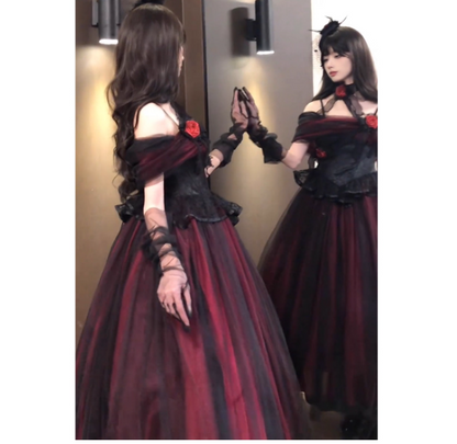 Vintage A-Line Burgundy Long Prom Dresses Tulle Lolita Dresses Sleeveless Birthday Dresses DP04499