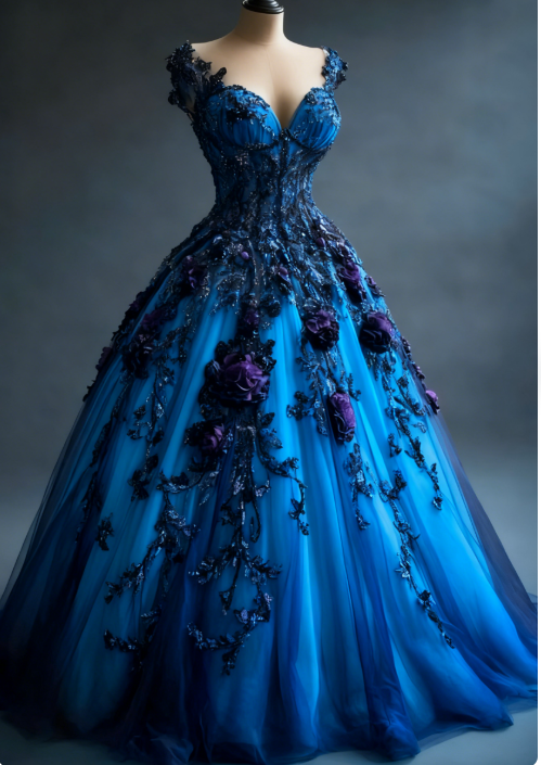 Gorgeous Sweetheart A-Line Blue Long Prom Dresses Applique Tulle Quinceanera Dresses Sweet 16 Dresses DP04509