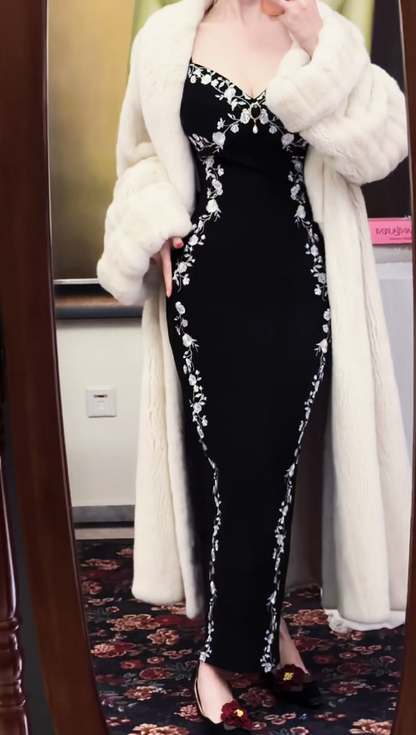 Vintage Black Sheath Long Evening Dresses Applique Chiffon Spaghetti Straps Prom Dresses Sleeveless Party Dresses DP04524