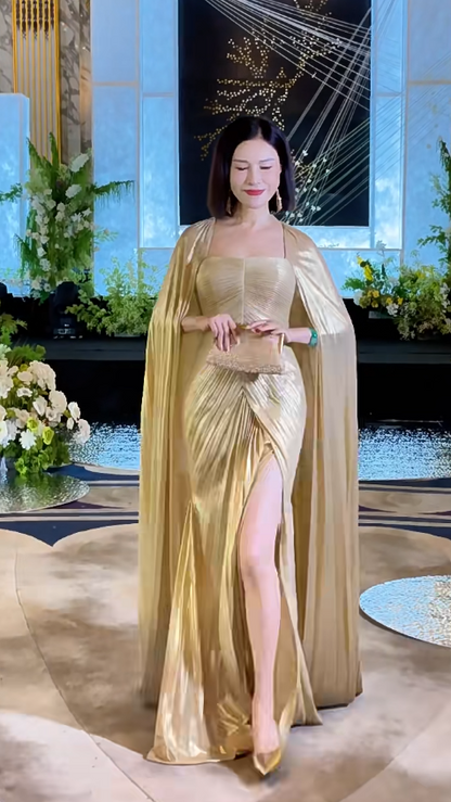 Elegant Sheath Long Evening Dresses Chiffon Champagne Mother of Bride Dresses DP04549