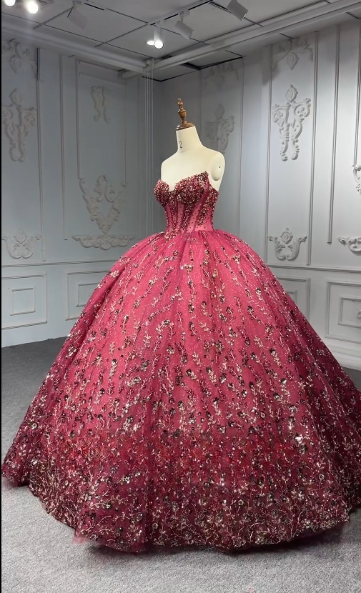 Gorgeous Sweetheart A-Line Long Prom Dresses Beaded Tulle Sleeveless Burgundy Quinceanera Dresses Sweet 16 Dresses DP04552