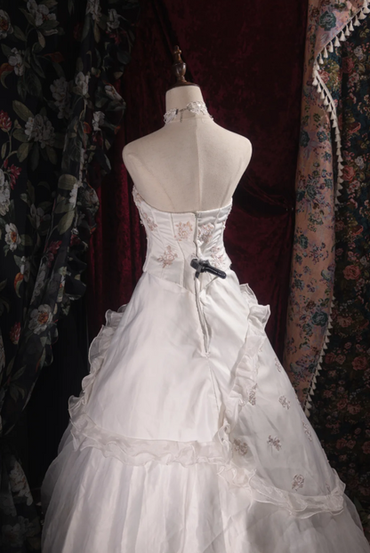 Cute Strapless A-Line Long Prom Dresses Sleeveless White Birthday Dresses Tulle Party Dresses DP04558