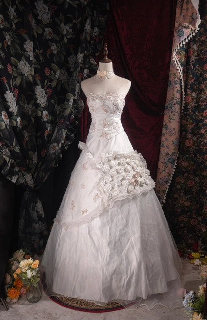 Cute Strapless A-Line Long Prom Dresses Sleeveless White Birthday Dresses Tulle Party Dresses DP04558