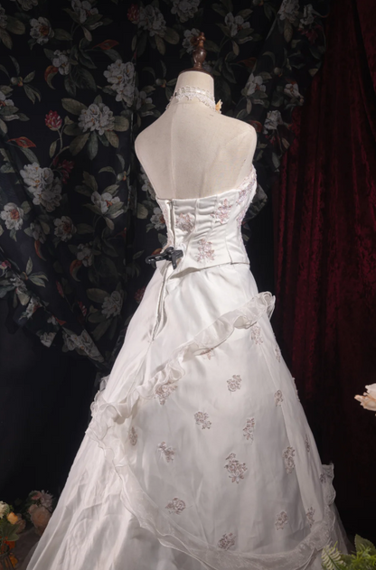 Cute Strapless A-Line Long Prom Dresses Sleeveless White Birthday Dresses Tulle Party Dresses DP04558