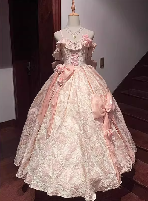 Cute Spaghetti Straps  A-Line Lolita Dresses  Sleeveless Pink Birthday Dresses Satin Party Dresses DP04559