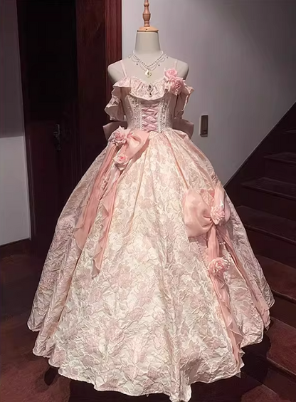 Cute Spaghetti Straps  A-Line Lolita Dresses  Sleeveless Pink Birthday Dresses Satin Party Dresses DP04559