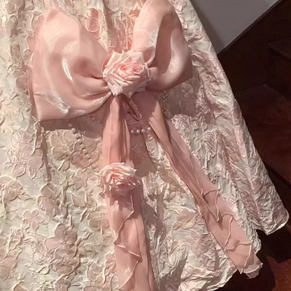 Cute Spaghetti Straps  A-Line Lolita Dresses  Sleeveless Pink Birthday Dresses Satin Party Dresses DP04559