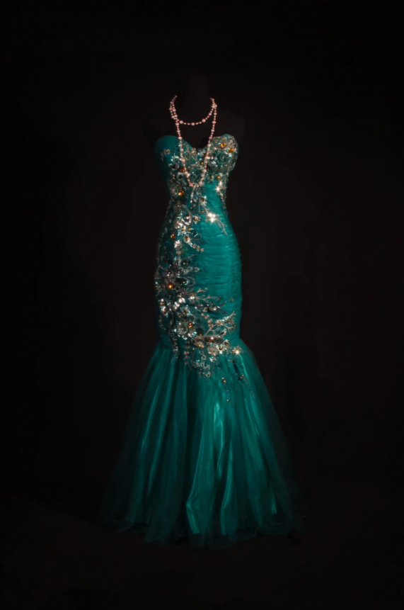 Chic Mermaid Evening Dresses Sweetheart Green Long Prom Dresses Beaded Tulle Sleeveless Brithday Dresses DP04571