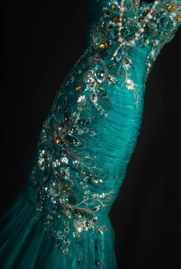 Chic Mermaid Evening Dresses Sweetheart Green Long Prom Dresses Beaded Tulle Sleeveless Brithday Dresses DP04571