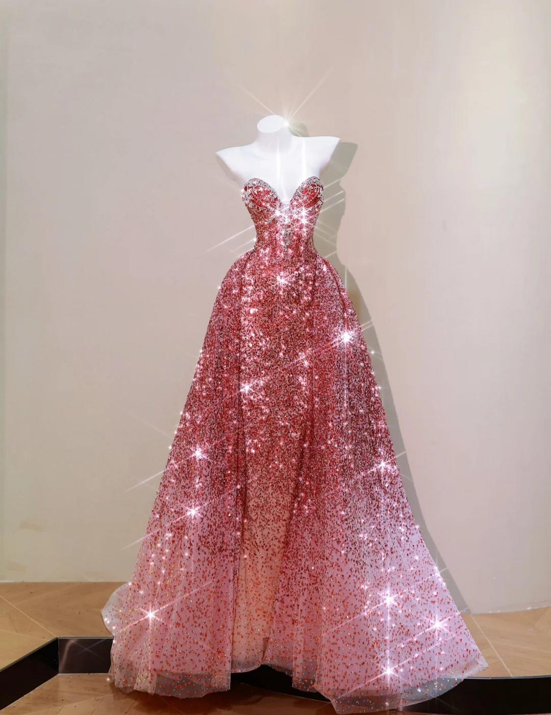 Chic A-Line Evening Dresses Sweetheart Burgundy Long Prom Dresses Sequins Tulle Sleeveless Brithday Dresses DP04572